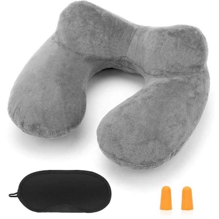 Uppblåsbar kudde för flygplan Uppblåsbar nackkudde med mjukt tvättbart sammetsöverdrag för att sova på flygplan Tåg Bilar Kontor Formgjutna ögonmasker