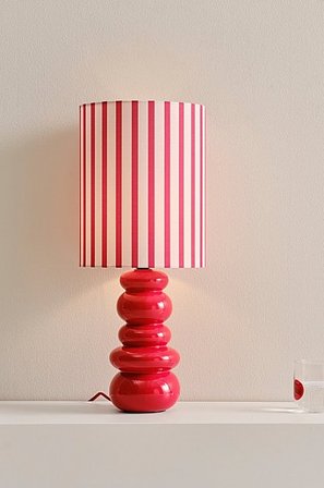 Jotex - FONSO lampa stołowa Painting Shiny Red Ceramic With Printed Stripes Tc Fabric - Kup Lampy stołowe firmy Jotex