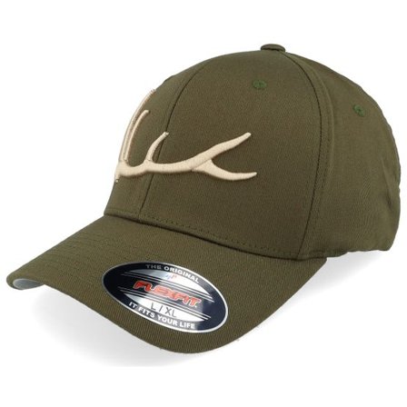 Hunter - Grön flexfit Keps - Elk Antler 3d Olive Flexfit @ Hatstore