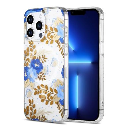 iPhone 13 Pro Mobilskal MagSafe - Blommor Blå/Guld multifärg