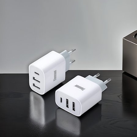 3-Porttinen USB-A+C QC PD 3-in-1 Laturi | TIENSUN Pikalatausvirtalähde useilla liitännöillä, 220V-240V pistokevirta