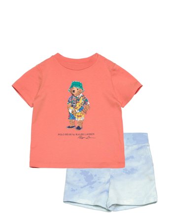 Polo Bear Jersey Tee & Terry Short Set Coral Ralph Lauren Baby