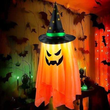 Oransje Halloween-hengende spøkelse, LED-lysende spøkelse, Halloween-festdekorasjon Orange Halloween Spöken