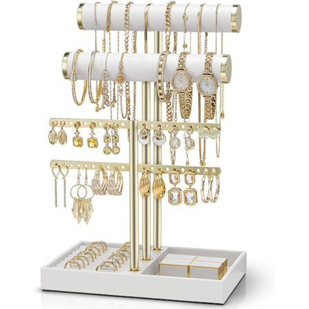 Smyckesställ med Bricka, Smyckeshållare för Armband, Halsband, Örhängen och Ringar, Multifunktionell Förvaring