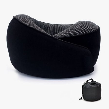 Matkatyyny, muistivaahtomuovinen niskatyyny, niskatuki aikuisille, kiinnityshihnoilla, ihanteellinen lentokone-, auto- ja junamatkoille