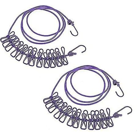 2-pak klesvask med 12 kroker, uttrekkbar, justerbar, sammenleggbar for camping