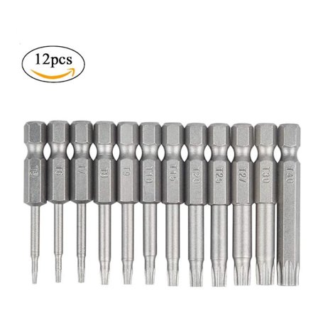 12 kappaleen 6,35 mm T5-T40 S2-kuusiokantainen Torx-ruuvimeisselin kärjet Tamper Pr