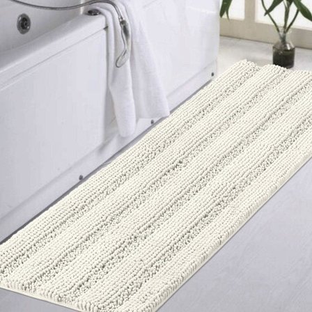 Chenille badrumsmatta halkfri badrumsmatta mjuk absorberande förtjockad lurvig golvmatta badrum lurvig område matta, (vit) (43x122cm)