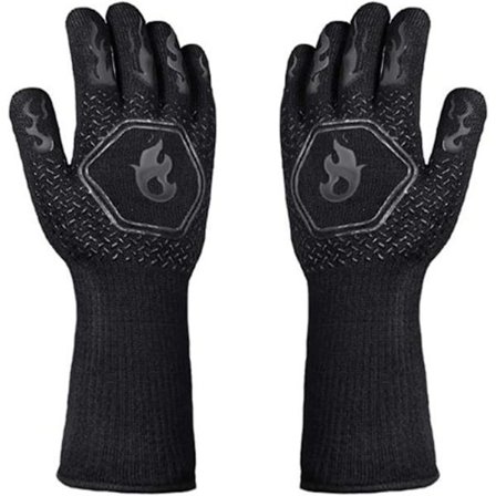 BBQ-hanskat, 1472°F/ 800°C korkean lämpötilan kestävät hanskat, ruoanlaitto ja leivonta keittiöt, silikoniliukumattomat hanskat (musta)