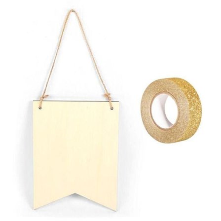Trävimpel att hänga 20 x 15 cm 2 punkter + guldglitter maskeringstejp 5 m