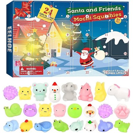 Adventskalender 2023, 24 Mochi Squishies Lekefigurer, Julekalender, 24 Dagers Overraskelseskalendere