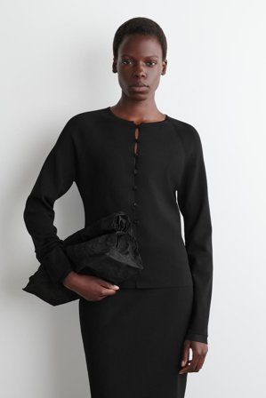 COS Women's Sheer-Detail Knitted Cardigan in Black