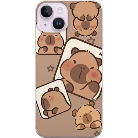 Yhteensopiva Puhelinkuori Apple Apple iPhone 15 Capybara Frame Friends Leikkisä suunnittelu, jossa on pieniä kapibaareja ruuduissa tähtien ja vaale
