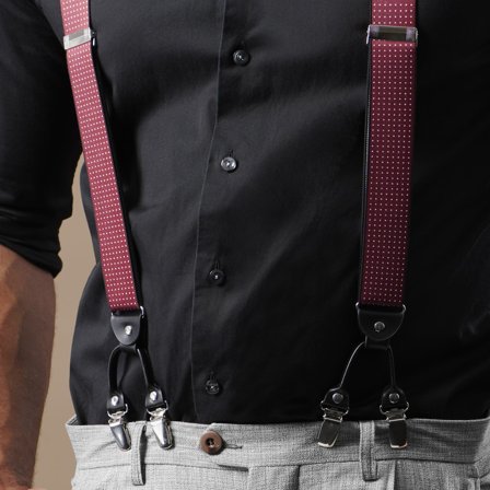 Tirantes de clip anchos burdeos con clips para hombres - Tirantes con clip