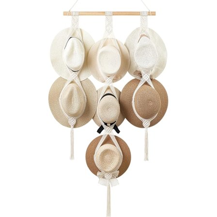 Hatteknager Hattehylde til Væg Cowboyhat Holder Organizer Display til Skab Håndvævet Bobo Hængende Hatte Organizer Opbevaring til Bredskyggede Hatte 