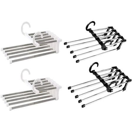 Buksehenger, 4 stk Plassbesparende henger Magic Hanger Sammenleggbar Reisehenger i rustfritt stål Bukseholdere, For bukser Kjoler Knytehåndklær
