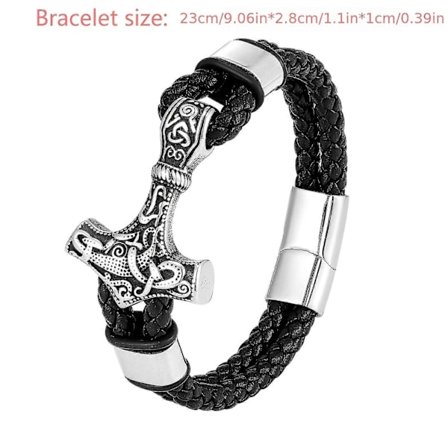 Nordisk Viking Herre Armbånd i Rustfritt Stål med Tors Hammer - Vintage Amulettsmykke for Styrke og Beskyttelse