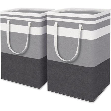 Set of 2 Large Collapsible Laundry Baskets with Easy Carry Handles, Waterproof and Extended Handles for Storing and Transporting Dirty Clothes