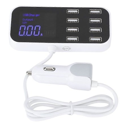 8 Portars Snabb Billaddare Multipel USB Laddstation Digital Display för IOS/Samsung