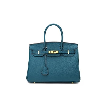 35cm Blå Koelæder Håndtaske med Unik Lychee-Struktur - Stilfuld og Holdbar