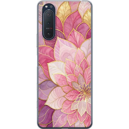 Yhteensopiva Puhelinkuori Sony Sony Xperia 5 II Roosa ja violetti kukkakuvio kultaisilla yksityiskohdilla - Elegantti mandala-inspiroima kuva-aihe
