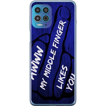 Kompatibelt Mobildeksel til Motorola Moto G100 Mørk typografisk illustrasjon med hjerteform og budskap om vennskap mot dyp blå tretekstur