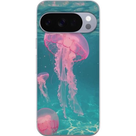 Kompatibelt Mobildeksel til Google Pixel 10 Pro Rosa maneter i turkis hav mykt havdesign med en fredelig følelse av frihet og skjønnheten i naturen un