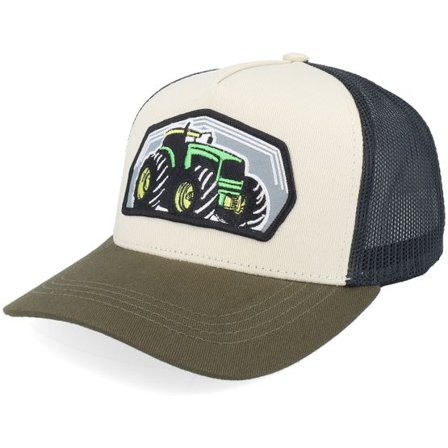 Kiddo Cap - Grön trucker Keps - Kids Big Tractor Grey Patch Ivory/Black/Dark Mesh A-Frame Trucker @ Hatstore