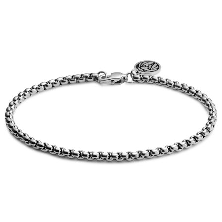 Essentials | Pulsera de cadena de caja curvada plateada de 3 mm para hombres - Pulseras de acero