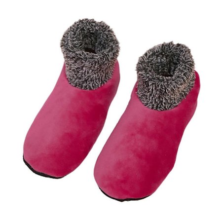 Termiske fleeceforede damesokker med plysmanchetter til koldt vejr, skridsikre såler, indendørs gulvsokker med greb - Pink