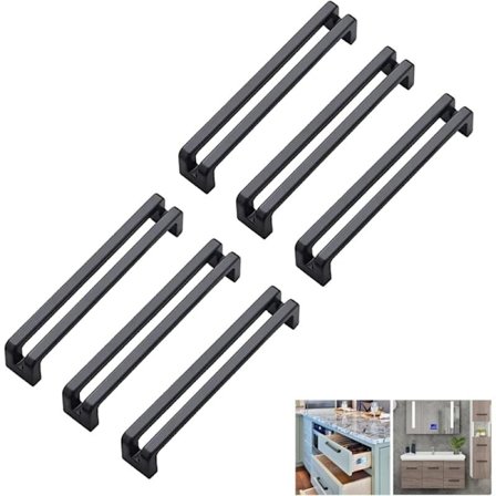 (6 stycken) Handtag för köksskåp, svarta lådhandtag, handtag för sovrumsskåp, modern stil