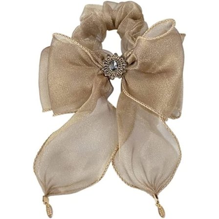 Koreansk söt vindnät båge stor tarm hårring retro pärla hårrep hästsvans hårtillbehör (Färg: A, Storlek: 16.*13.0CM.)