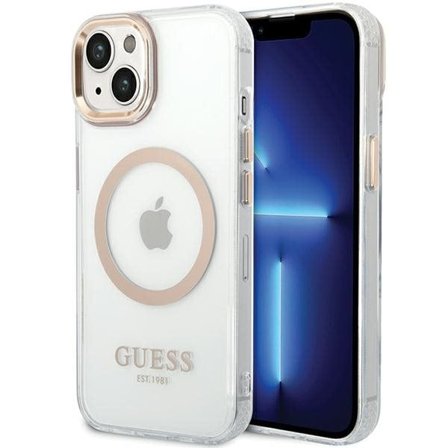 Guess Metal Outline MagSafe-etui til iPhone 15 Plus / 14 Plus - Guld