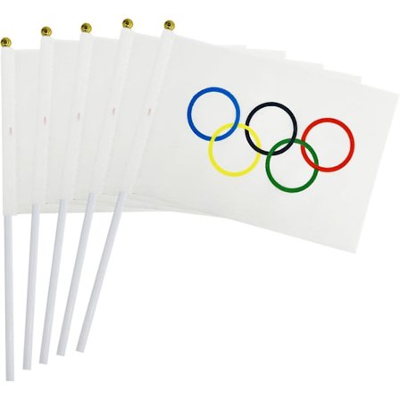 Populær 25-pak olympiske lege flag lille mini olympiske ringe håndholdte pind flag banner udendørs gård dekoration gave med æske ZMYX