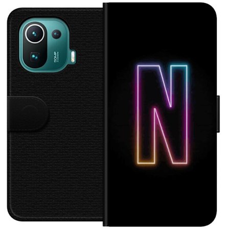 Kompatibelt Lommeboketui til Xiaomi Xiaomi Mi 11 Pro Minimalistisk neonbokstav N i fargeskiftende lys mot svart bakgrunn