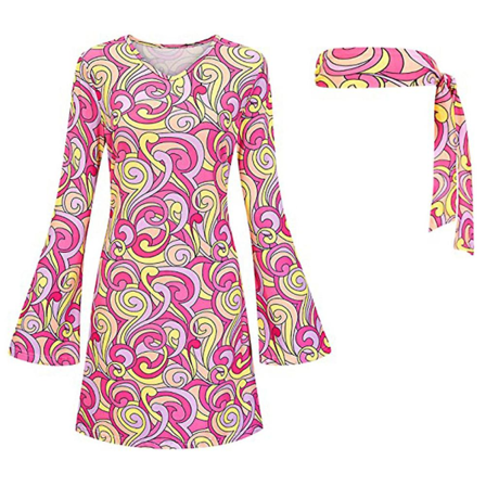 60-/70-tal/80-tal Sæt til kvinder Retro Cosplay Fest Fredstegn Kjole Pandebånd 2XL Pink