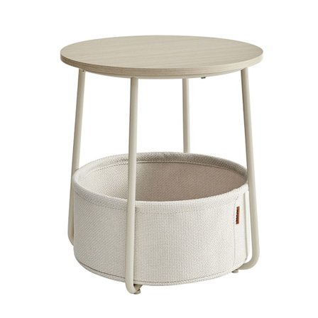 Runt Sängbord med förvaringskorg - Vit