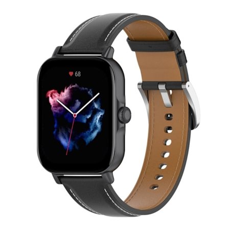 Amazfit GTS 3 / Bip U Top Layer Cowhide läderarmband till klocka - Svart