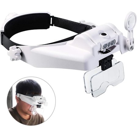 Lighted Head Magnifier Med Avtakbar Gratis Leds Reading Head Magnifying Glasses Visor Visor Helmet Magnifier for Hobbies, Nær Arbeid, Sying, Håndverk,