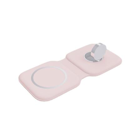 Trådløs opladningsplade, bærbar 2-i-1 foldbar opladningsdock - pink