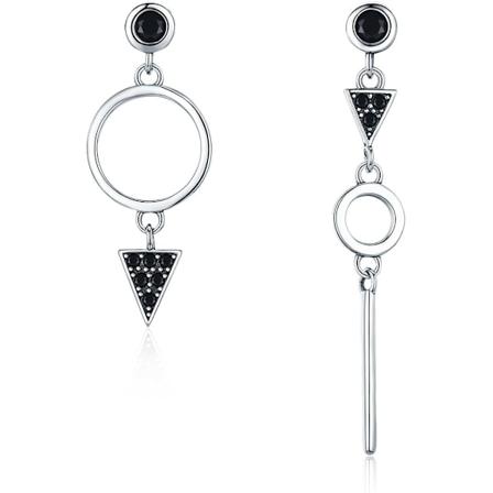 Asymmetriska Triangelörhängen 925 Sterling Silver Svart Geometrisk Cirkel Hängande Örhänge med Kubisk Zirkonia Omatchande Hyp
