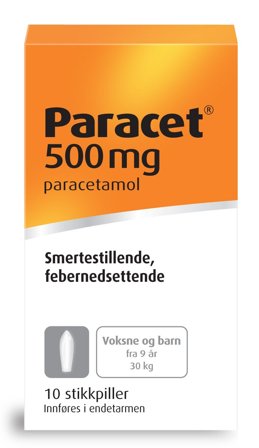Paracet 500 mg stikkpiller fra 7 år 10 stk
