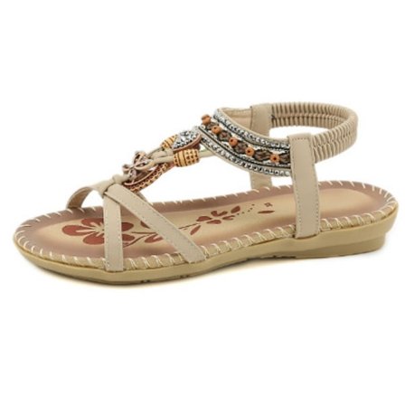 Sommarsandaler för dam 2025 Boho Eleganta med Strass - Äkta Läder Flip Flops