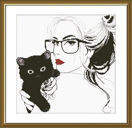 Broderipakke Bilde Kvinne & Katt - Nova Sloboda
