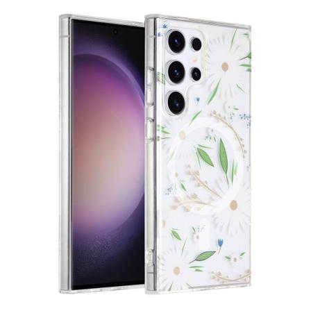 Samsung Galaxy S23 Ultra Mobilskal Magnet - Blommor Vit Multicolor