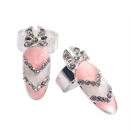 2 st Fashion Style Bowknot Crown Crystal Finger Nail Art Ring DIY Dekoration #5