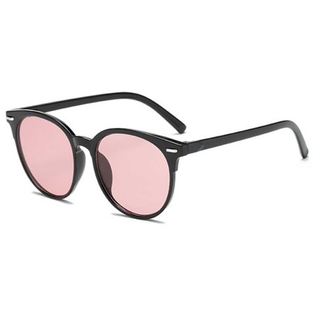 Runde svarte solbriller rosa glass + senil streng