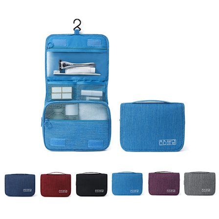 Werwing Hængende Rejse Toilet Taske Foldbar Våd og Tør Adskillelse Kosmetik Organizer Bærbar Krog Vasketaske - Blå