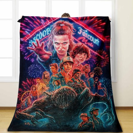 Stranger Things Grammar Fleece Tæppe, Sofabetræk, Ekstra Komfortabelt Tykt og Varmt Sengetæppe - Multifunktionel Indpakning/Dekorativt Sengetøj
