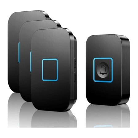 Trådløs dørklokke, trådløs dørklokke, 400 m sæt IP55 vandtæt udendørs dørklokke med 3 plug-in modtagere, 60 melodier, 5 lydstyrkeniveauer, j